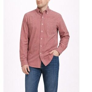 Tommy Hilfiger Mens Red White Size S Gingham Check Button Down Shirt Long Sleeve
